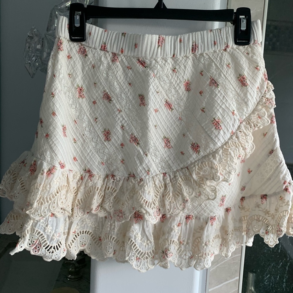 LoveShackFancy Emma ruffled floral skirt french cream combo - Picture 9 of 13